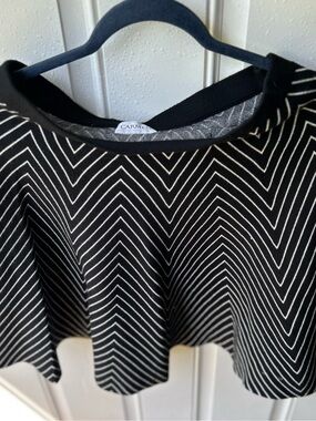 Carmen Marc Valvo Black and White Chevron Midi Skirt